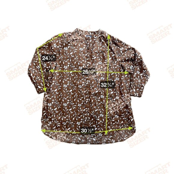 Lands End Tunic Top Shirt 2X Oversized Brown Floral Button Up Long Sleeve Cotton - Picture 2 of 7